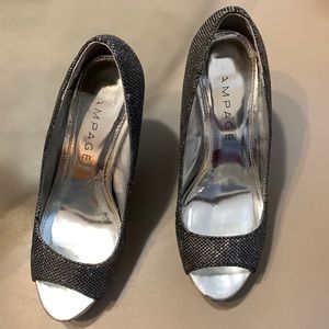Size 6: Silver and Black Ladies heels Rampage